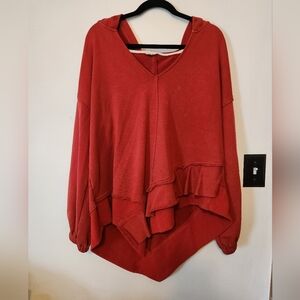 POL Reddish Orange Oversized Hooded Handkerchief Hem Sweatshirt Size M